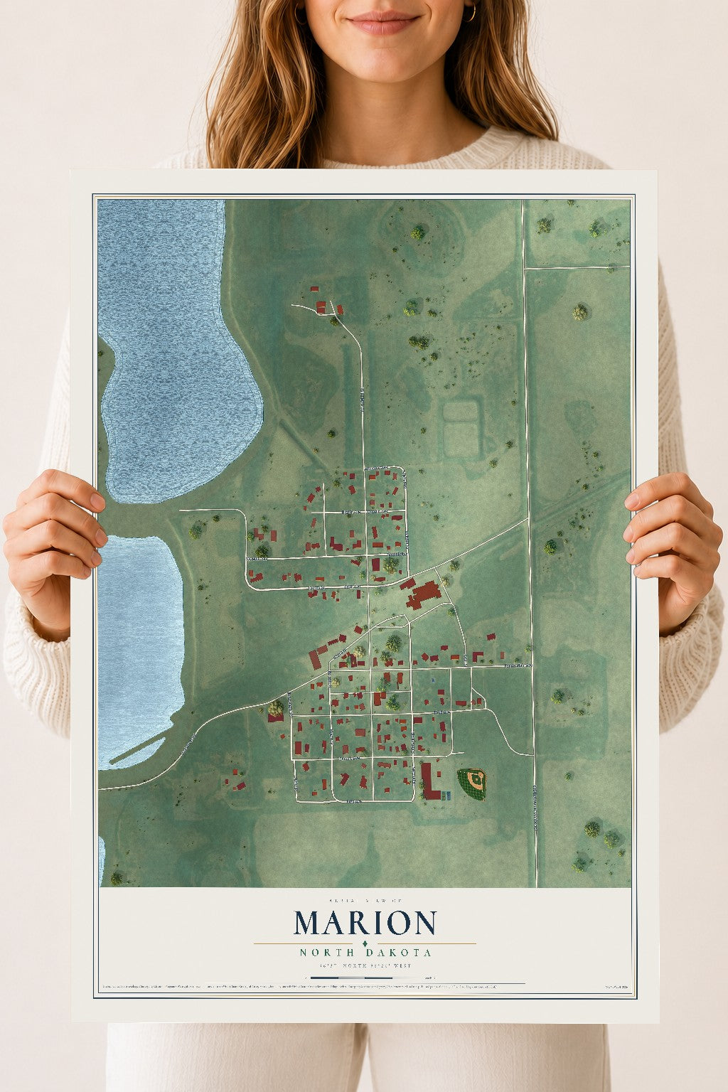 Map of Marion, North Dakota, 18 x 24 inch unframed archival matte print