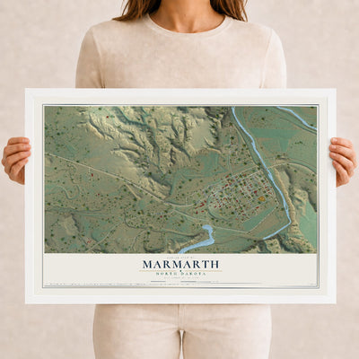 Map of Marmarth, North Dakota, 12 x 18 inch print in a white wood frame