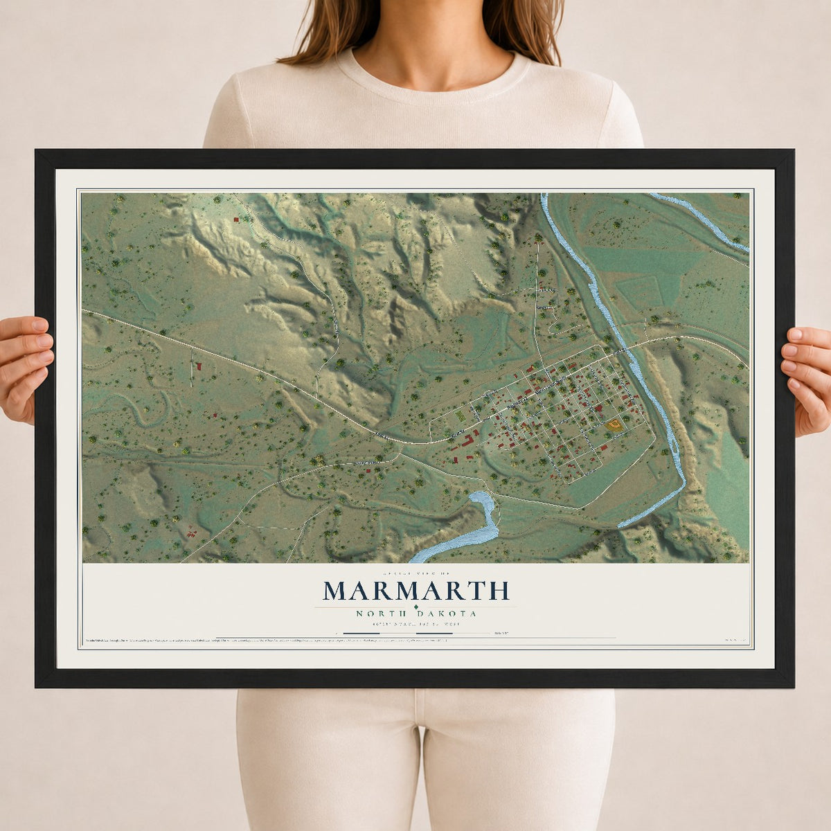 Map of Marmarth, North Dakota, 18 x 24 inch print in a black wood frame