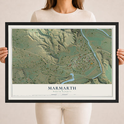 Map of Marmarth, North Dakota, 18 x 24 inch print in a black wood frame