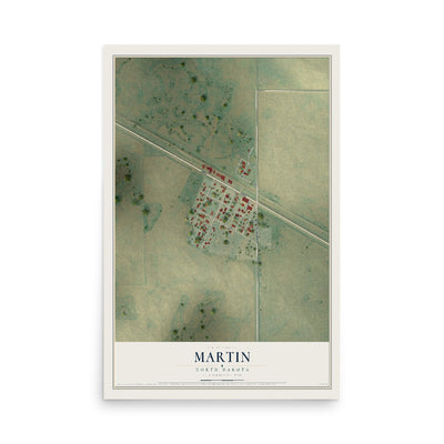 Map of Martin, North Dakota, 12 x 18 inch unframed archival matte print