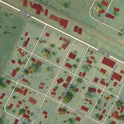 Close-up of the map of Martin, North Dakota print showing street and building detail