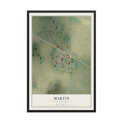 Map of Martin, North Dakota, 12 x 18 inch print in a black wood frame