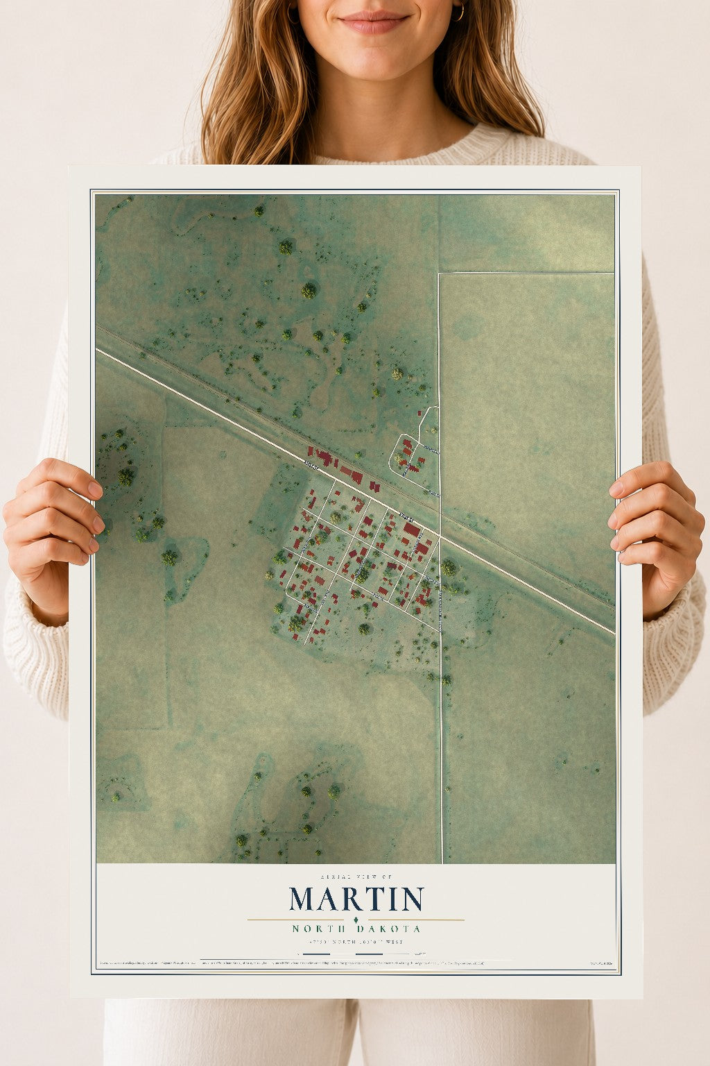 Map of Martin, North Dakota, 18 x 24 inch unframed archival matte print