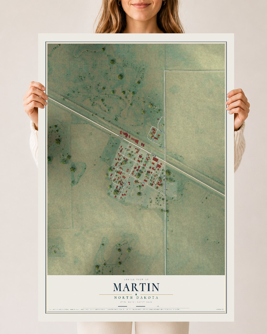 Map of Martin, North Dakota, 24 x 36 inch unframed archival matte print