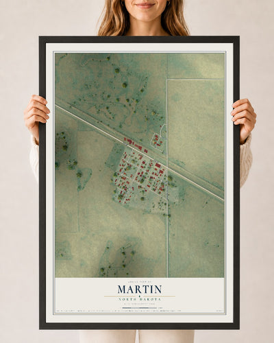 Map of Martin, North Dakota, 24 x 36 inch print in a black wood frame