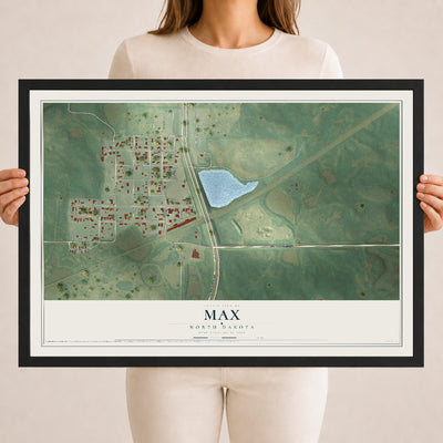 Map of Max, North Dakota, 18 x 24 inch print in a black wood frame