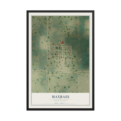 Map of Maxbass, North Dakota, 12 x 18 inch print in a black wood frame