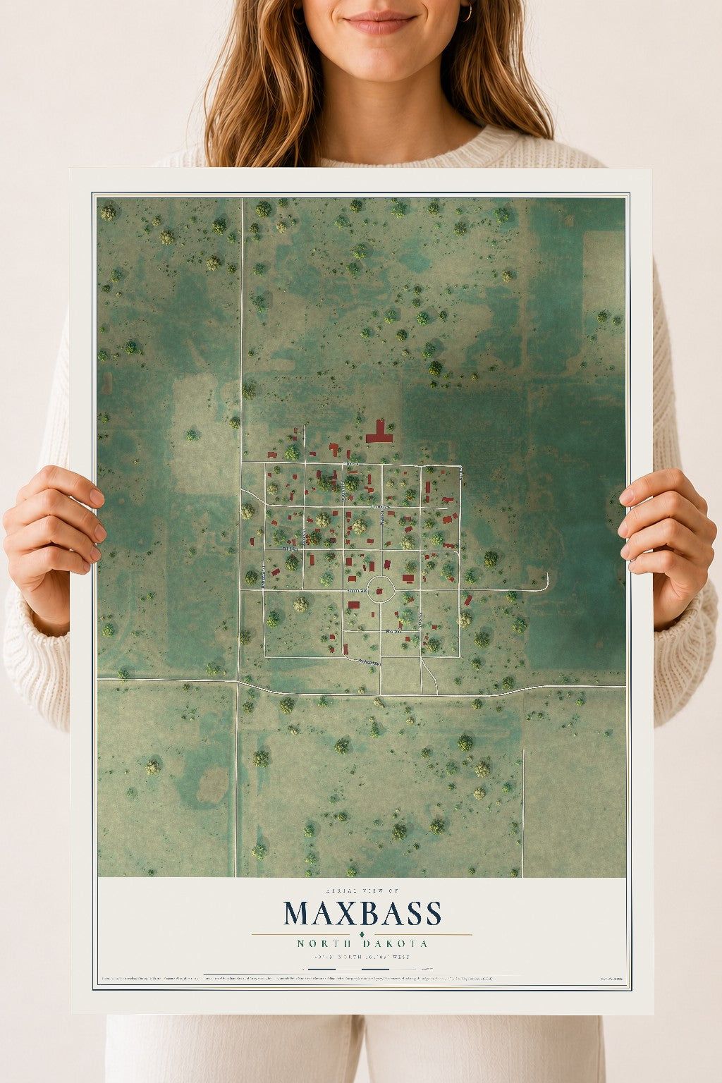 Map of Maxbass, North Dakota, 18 x 24 inch unframed archival matte print