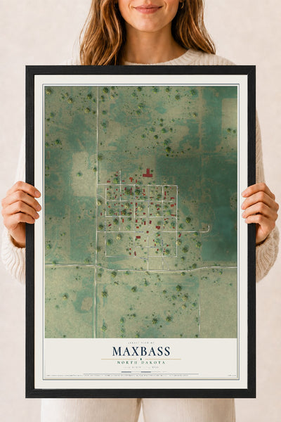 Map of Maxbass, North Dakota, 18 x 24 inch print in a black wood frame