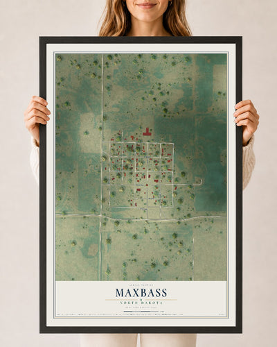 Map of Maxbass, North Dakota, 24 x 36 inch print in a black wood frame