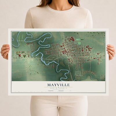 Map of Mayville, North Dakota, 12 x 18 inch unframed archival matte print