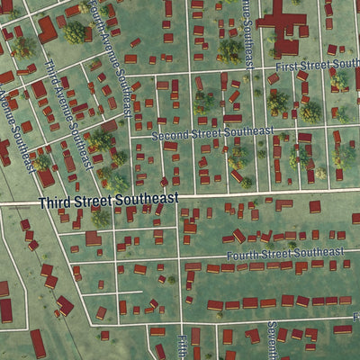 Close-up of the map of Mayville, North Dakota print showing street and building detail