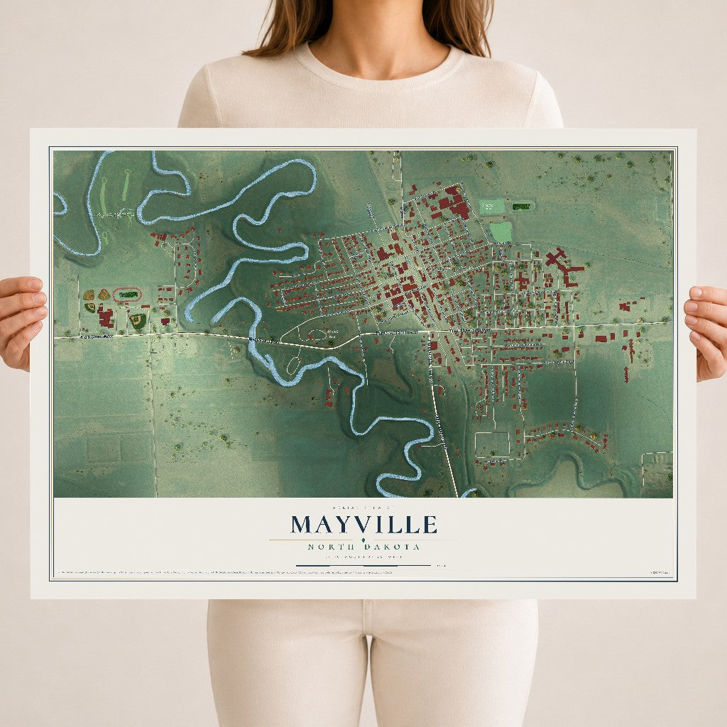 Map of Mayville, North Dakota, 18 x 24 inch unframed archival matte print