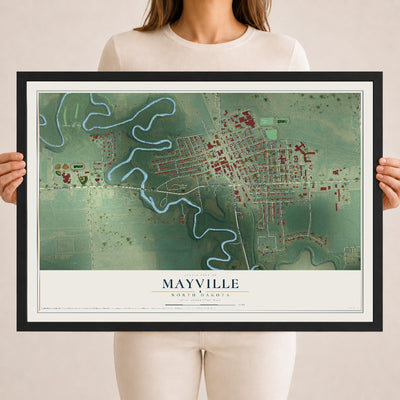 Map of Mayville, North Dakota, 18 x 24 inch print in a black wood frame