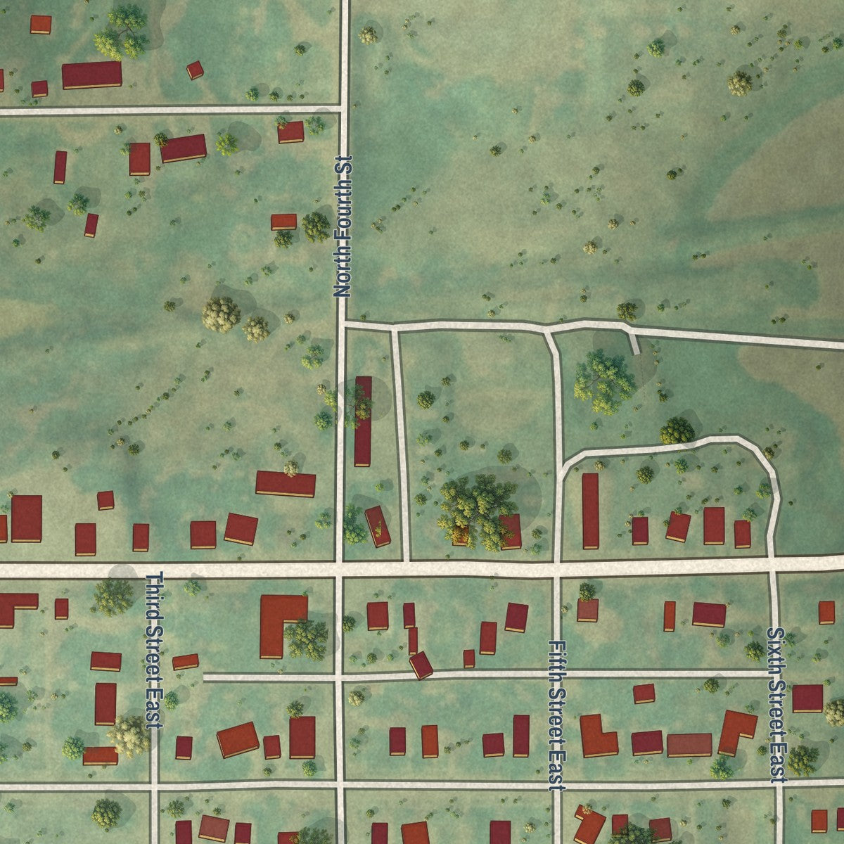 Second close-up of the map of McClusky, North Dakota print showing more streets and buildings