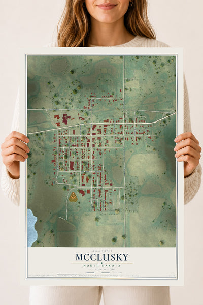 Map of McClusky, North Dakota, 18 x 24 inch unframed archival matte print
