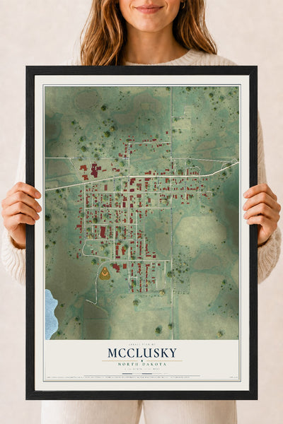 Map of McClusky, North Dakota, 18 x 24 inch print in a black wood frame