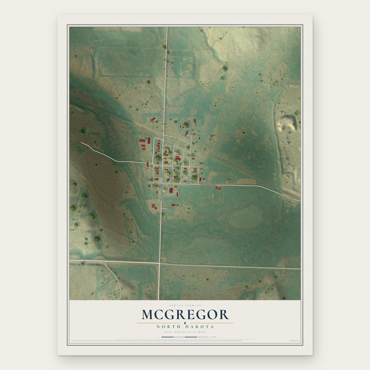 McGregor, North Dakota map print, the full design