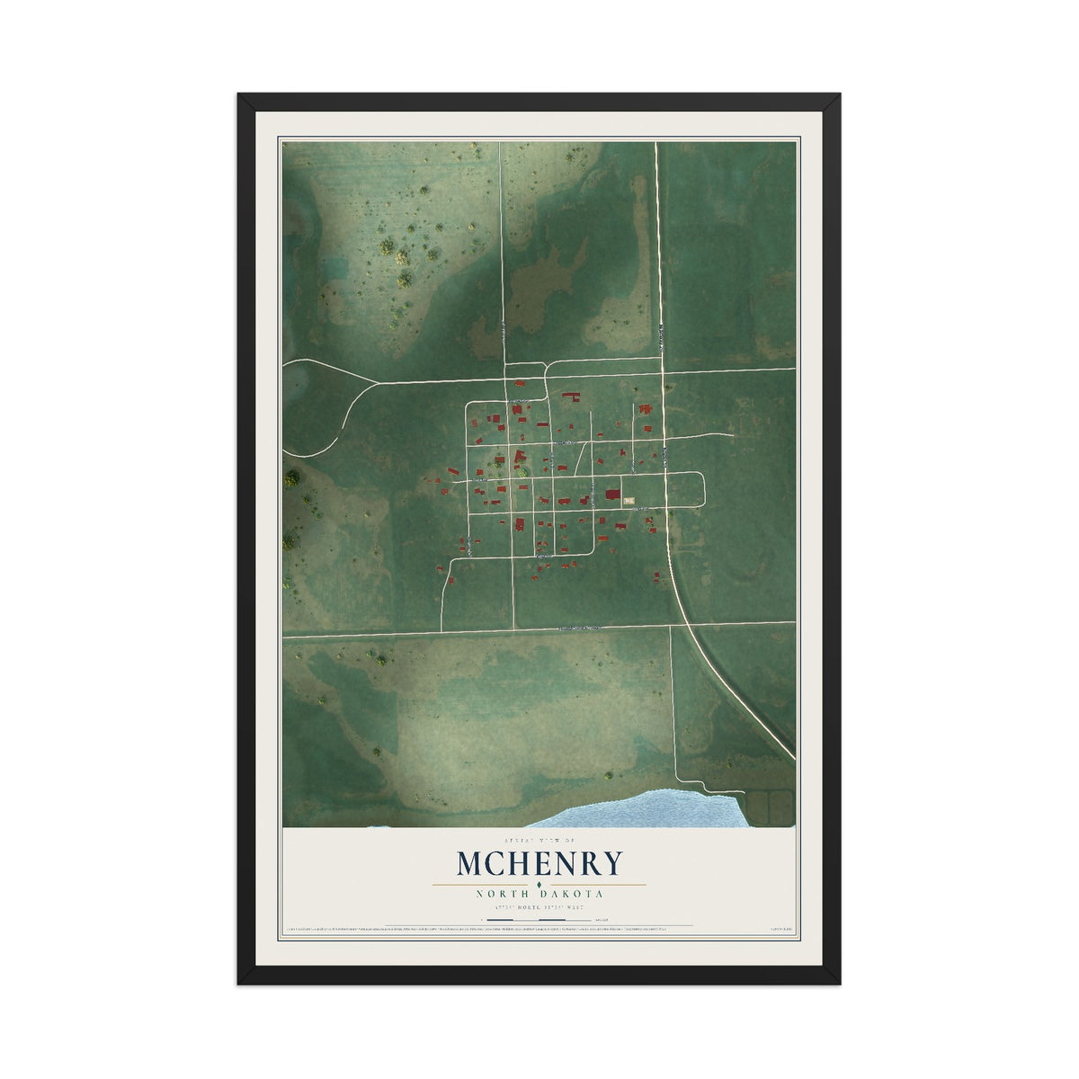 Map of McHenry, North Dakota, 12 x 18 inch print in a black wood frame