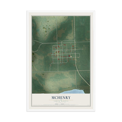 Map of McHenry, North Dakota, 12 x 18 inch print in a white wood frame