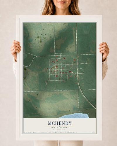 Map of McHenry, North Dakota, 24 x 36 inch print in a white wood frame
