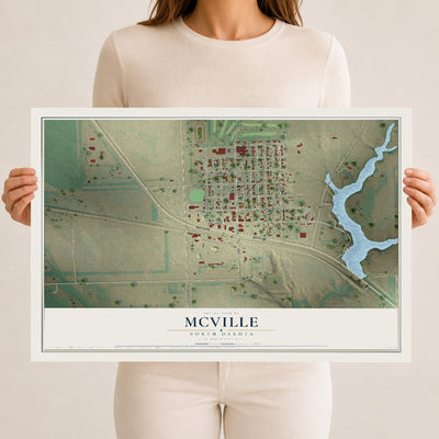 Map of McVille, North Dakota, 12 x 18 inch unframed archival matte print