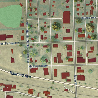 Close-up of the map of McVille, North Dakota print showing street and building detail