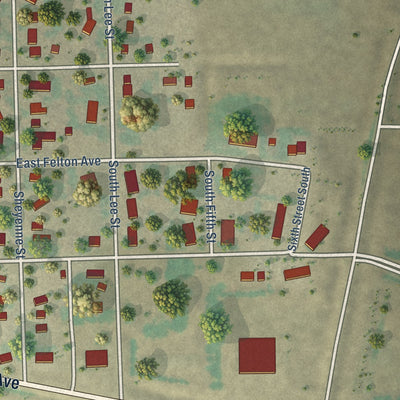 Second close-up of the map of McVille, North Dakota print showing more streets and buildings