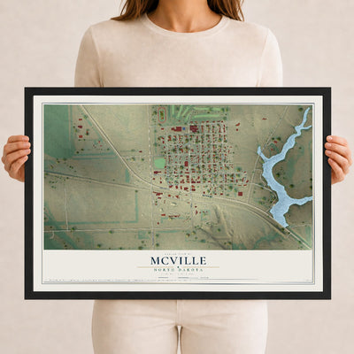 Map of McVille, North Dakota, 12 x 18 inch print in a black wood frame