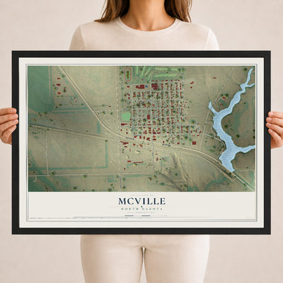 Map of McVille, North Dakota, 18 x 24 inch print in a black wood frame