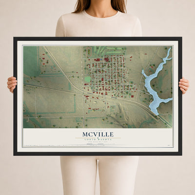 Map of McVille, North Dakota, 24 x 36 inch print in a black wood frame