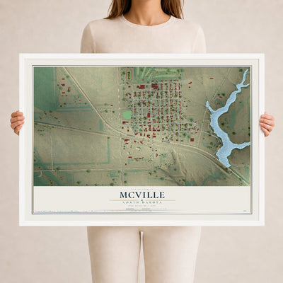 Map of McVille, North Dakota, 24 x 36 inch print in a white wood frame