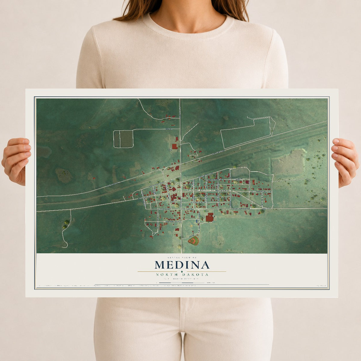 Map of Medina, North Dakota, 12 x 18 inch unframed archival matte print
