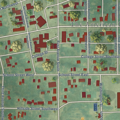 Close-up of the map of Medina, North Dakota print showing street and building detail