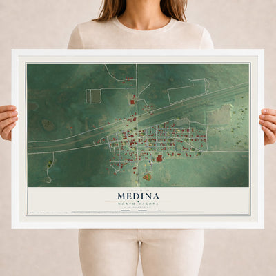 Map of Medina, North Dakota, 18 x 24 inch print in a white wood frame