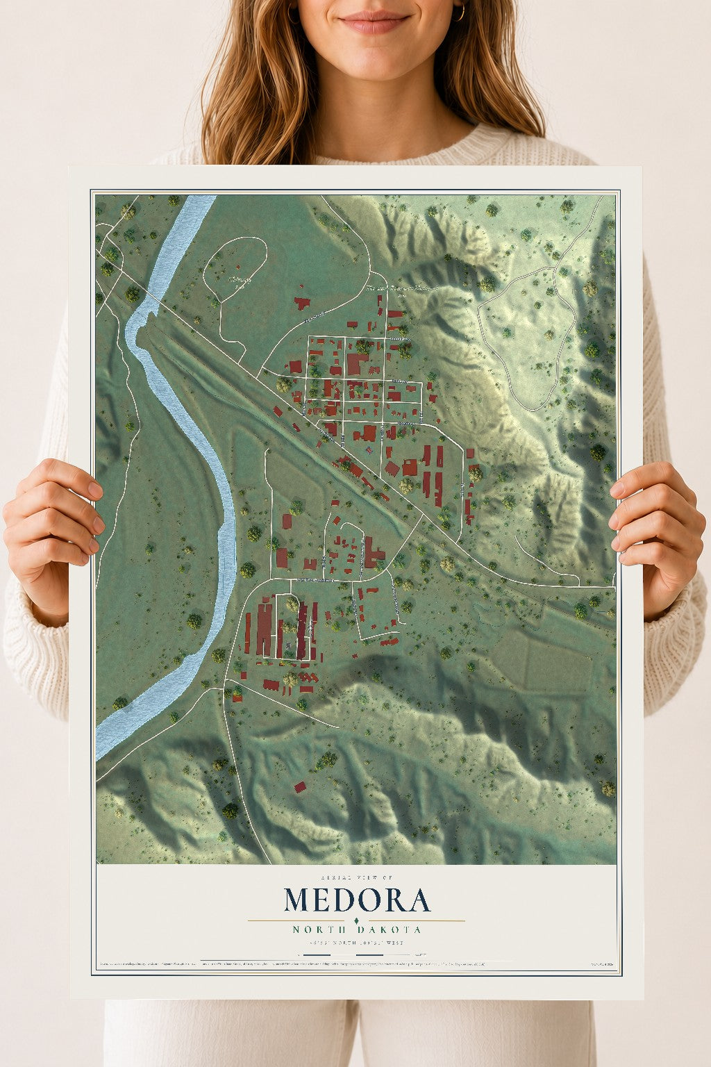 Map of Medora, North Dakota, 18 x 24 inch unframed archival matte print