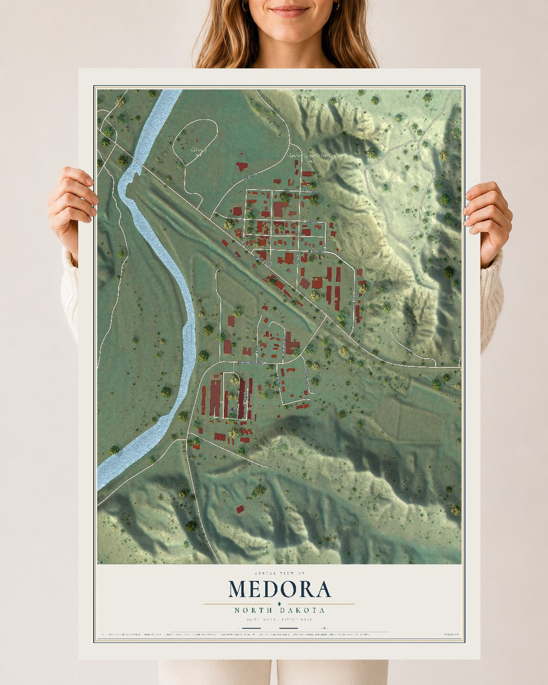 Map of Medora, North Dakota, 24 x 36 inch unframed archival matte print