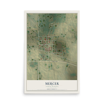Map of Mercer, North Dakota, 12 x 18 inch unframed archival matte print
