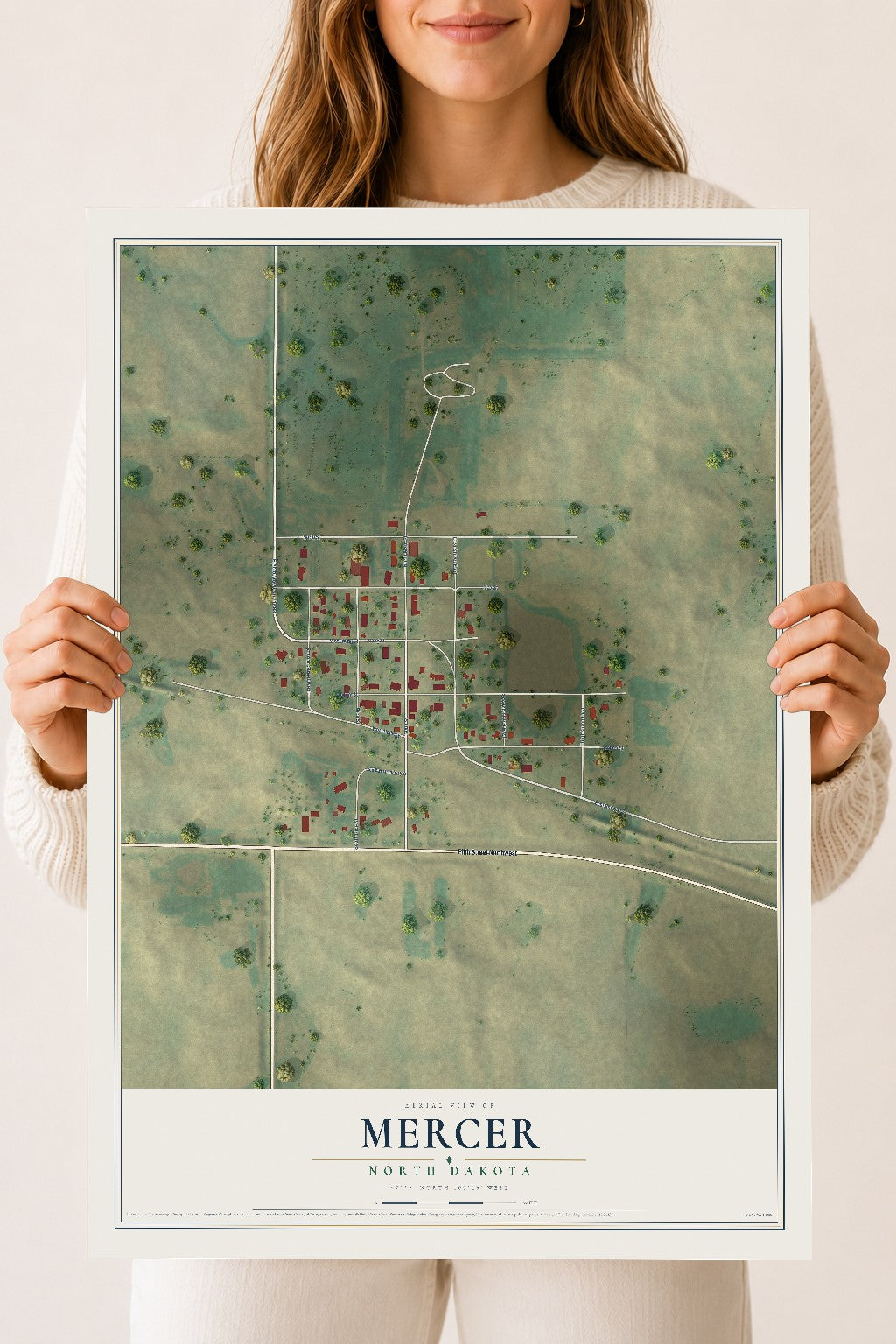 Map of Mercer, North Dakota, 18 x 24 inch unframed archival matte print
