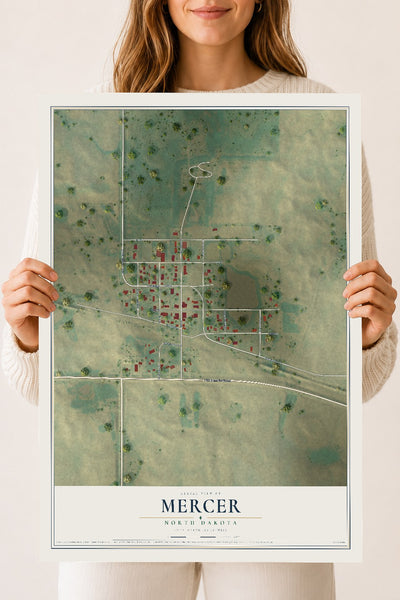 Map of Mercer, North Dakota, 18 x 24 inch unframed archival matte print