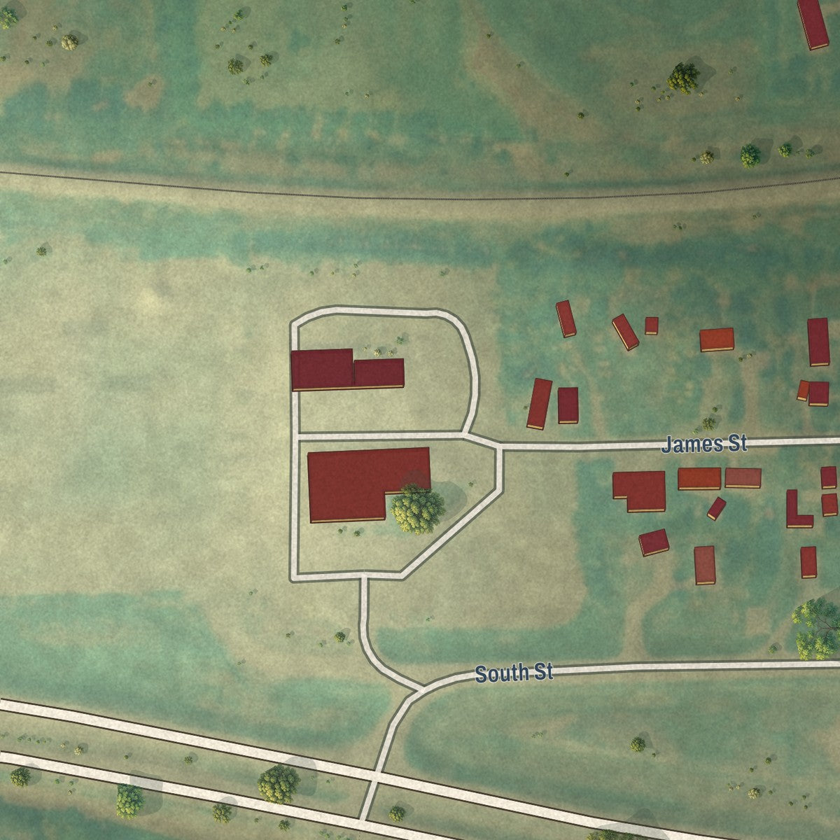 Second close-up of the map of Michigan City, North Dakota print showing more streets and buildings