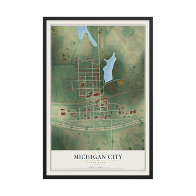 Map of Michigan City, North Dakota, 12 x 18 inch print in a black wood frame