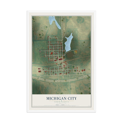 Map of Michigan City, North Dakota, 12 x 18 inch print in a white wood frame