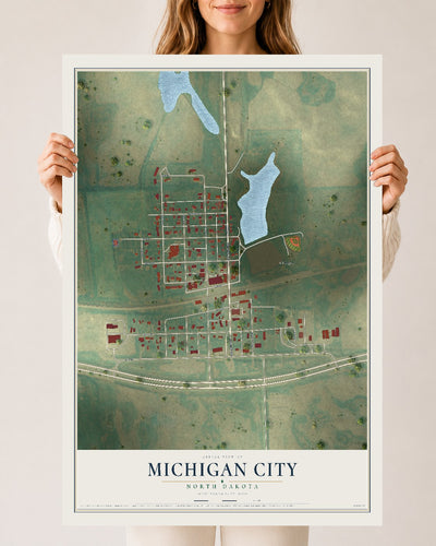 Map of Michigan City, North Dakota, 24 x 36 inch unframed archival matte print
