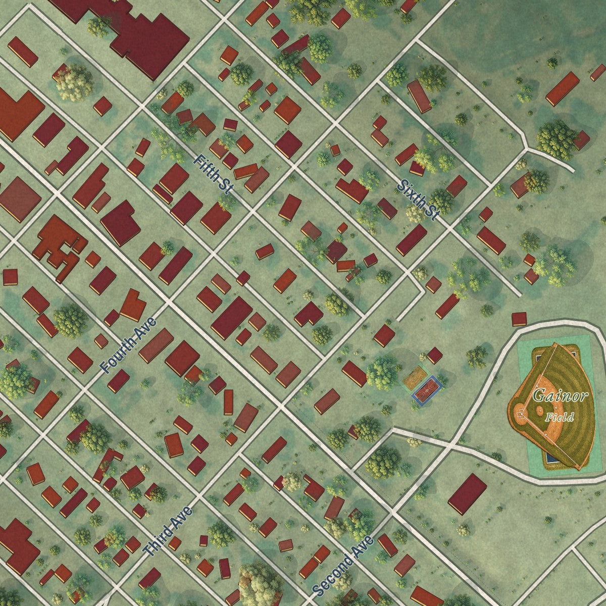 Close-up of the map of Milnor, North Dakota print showing street and building detail
