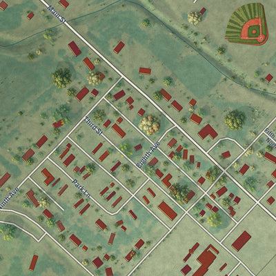 Second close-up of the map of Milnor, North Dakota print showing more streets and buildings