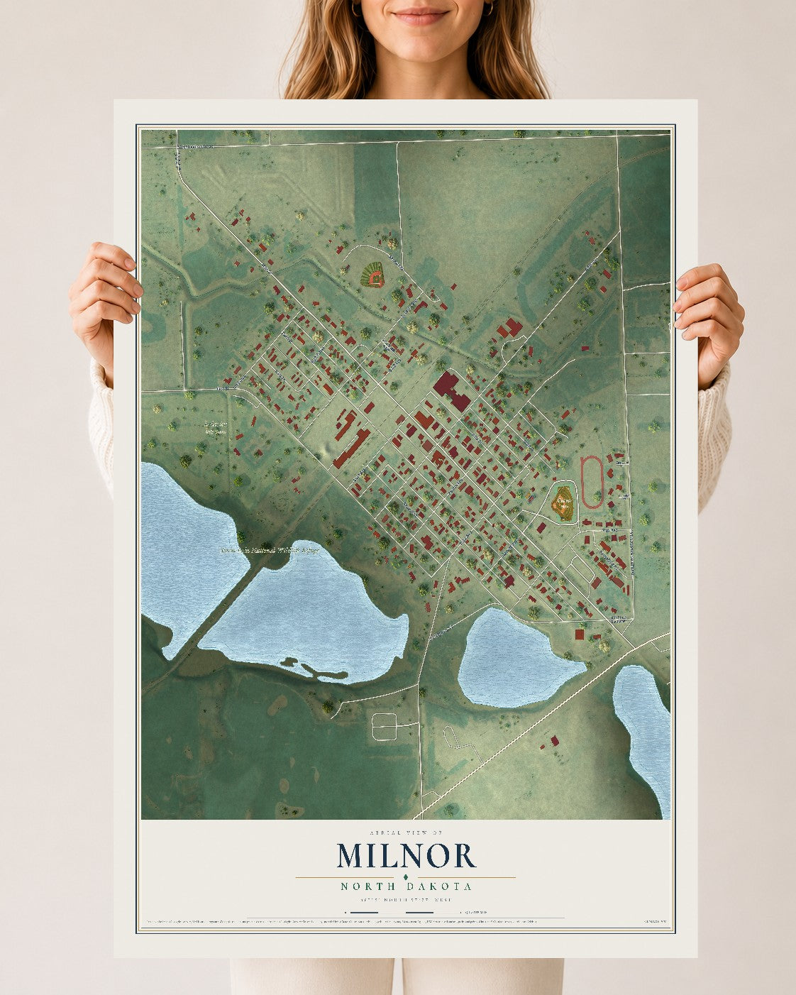 Map of Milnor, North Dakota, 24 x 36 inch unframed archival matte print