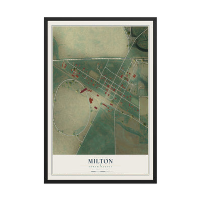 Map of Milton, North Dakota, 12 x 18 inch print in a black wood frame