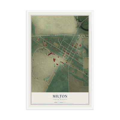 Map of Milton, North Dakota, 12 x 18 inch print in a white wood frame